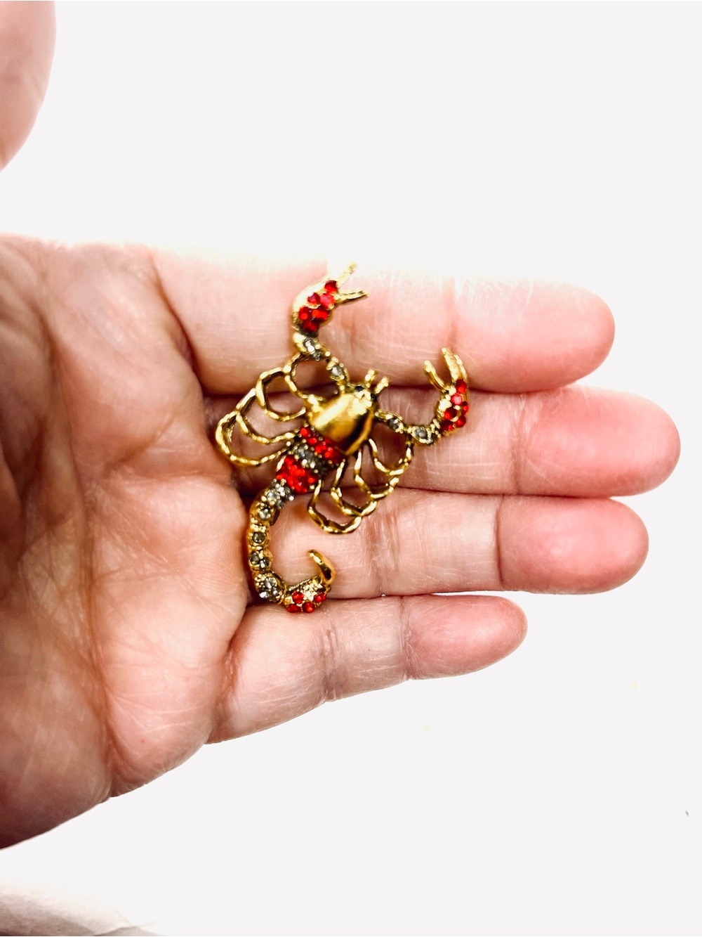 Gold Scorpion Brooch with Red and Black Rhinestones - Picture 7 of 8